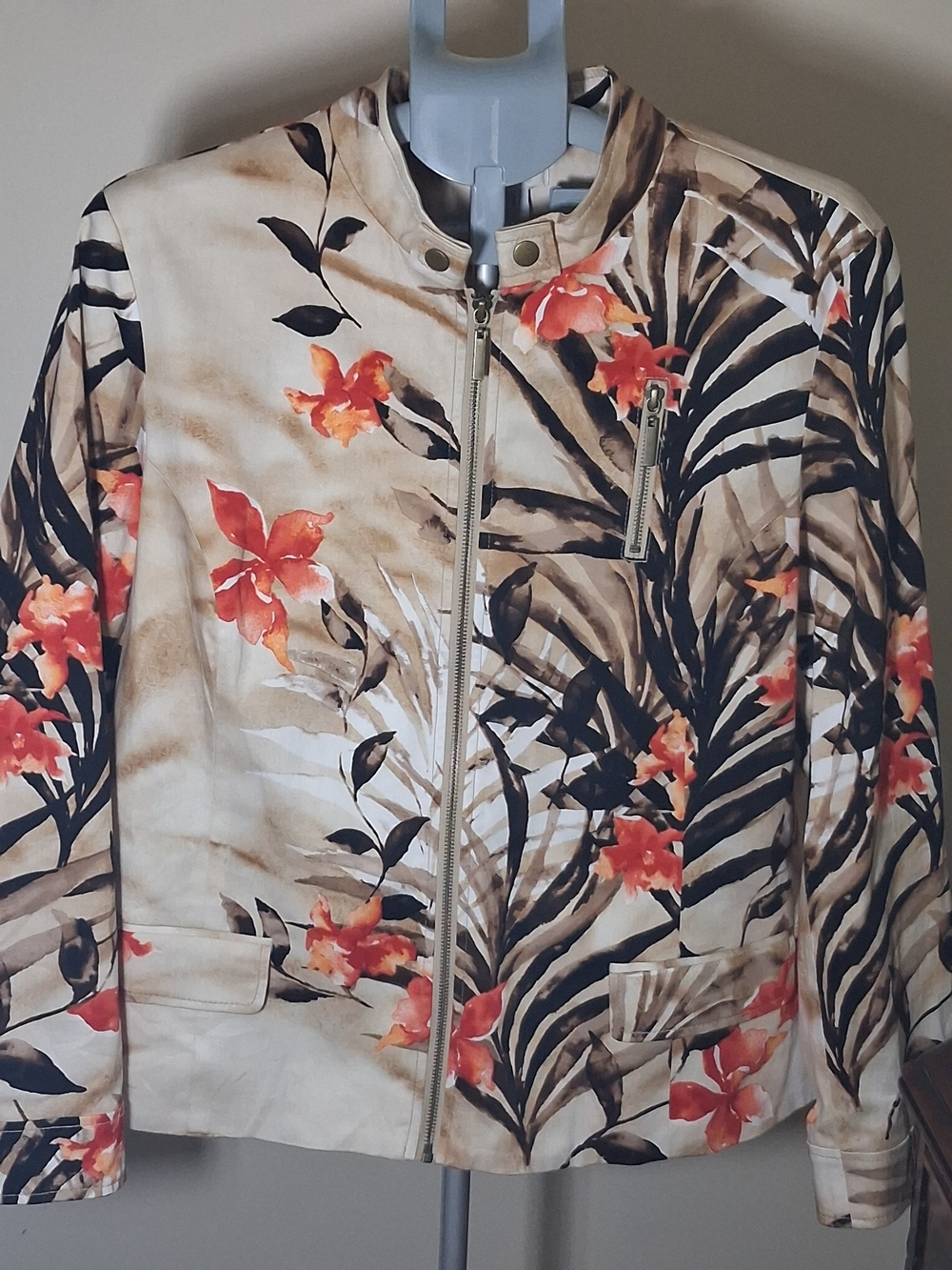 Floral Print Bomber Jacket - Cream with Coral Floral